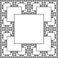 Sierpinski carpet patterns in fractal style, monochrome background in line design