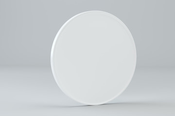 Blank round white signboard on gray background. 3d rendering.