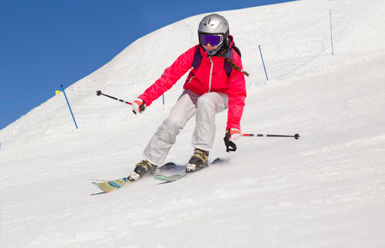  woman skiing  in the mountains