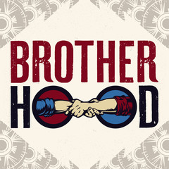 Brotherhood Sign Of Roman Handshake Logo. Vintage propaganda poster and elements. Isolated artwork object. Suitable for and any print media need.
