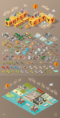 Set of Isometric High Quality City Element on Brown Background . City