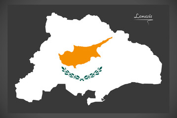 Lemesos map of Cyprus with Cyprian national flag illustration
