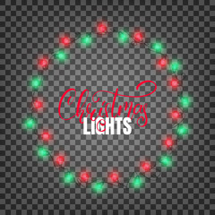 Christmas lights. Realistic design elements for Xmas. Glowing lights for winter holidays. Shiny garlands for Christmas and New Year