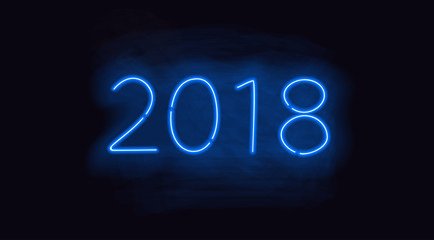 2018 blue neon glowing vector sign