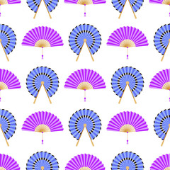 Hand paper fan vector seamless pattern. Chinese or japanese beautiful fans isolated. Colorful asian souvenir fans illustration. Flat style.