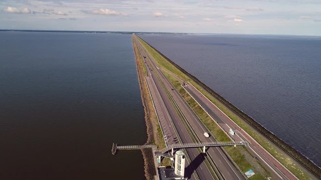 Famous closure dike 'Afsluitdijk' in Holland. Aerial.