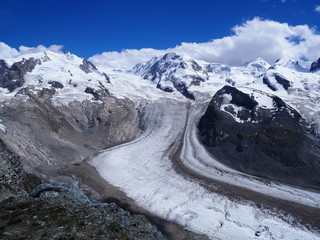 Monte Rosa, landscape of alpine glacier and Dufourspitze highest mount in swiss Alps at SWITZERLAND