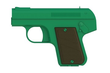 Green pistol isolated on white background, 3D rendering