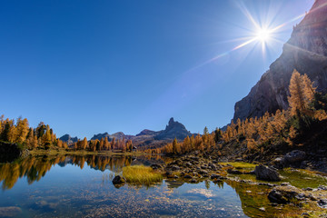 Dolomites. Autumn colors and reflections