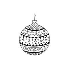 Vector hand drawn Christmas ball toy. Christmas coloring page book