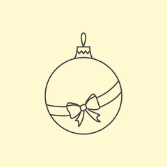 Fototapeta premium Vector simple Christmas tree ball with ribbon and bow. Line art design