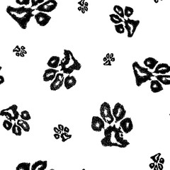 Vector seamless pattern from black dogs footprint. Dog paw print