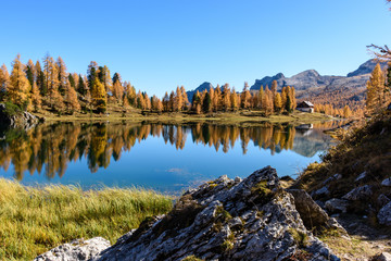 Dolomites. Autumn colors and reflections
