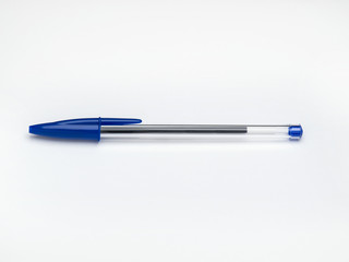 Blue ballpoint pen isolated on white background