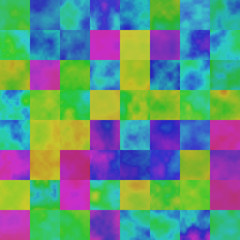 Colorful abstract background with saturated glitched screen. Modern seamless pattern with shuffled pixel mosaic. Endless texture with corrupted image. Element of design in psychedelic rave aesthetic.