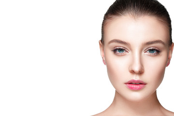 Beautiful woman portrait with fresh clear nude make up, healthy skin, skin care. - 177752599