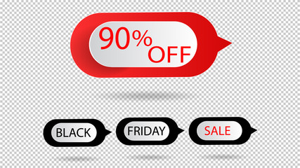 90% OFF Discount Sticker. Sale Red Tag Isolated Vector Illustration. Discount Offer Price Label, Vector Price Discount Symbol.with tag black friday sale on transparent background