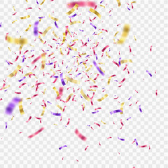 Many Falling Colorful Confetti And Ribbon Isolated. Vector