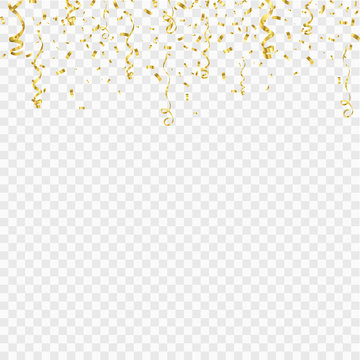 Golden confetti isolated on checkered background. Festive vector