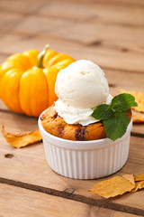 pumpkin cake with ice cream
