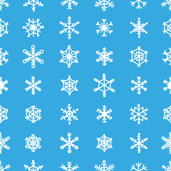 Blue snowflake seamless pattern 30 various types of ornaments