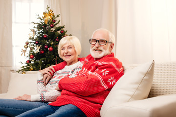 smiling senior couple at christmas