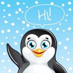 Vector illustration of cartoon penguin. Hi