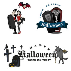 Halloween vampire in coffin, Draculas monster in cloak flat vector illustrations, good for party invitation or flyer, greeting card