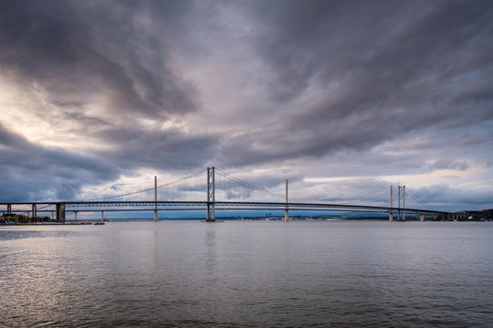 Forth Road Bridge and Queensferry Crossing / Queensferry Crossing in Scotland, built alongside the existing Forth Road Bridge across the Firth of Forth between South and North Queensferry