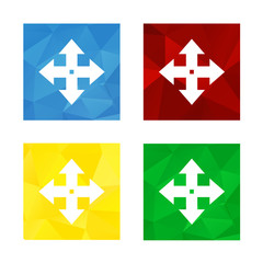 Low polygonal triagonal button with flat white icon for move arrows