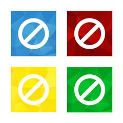 Low polygonal triagonal button with flat white icon for ban