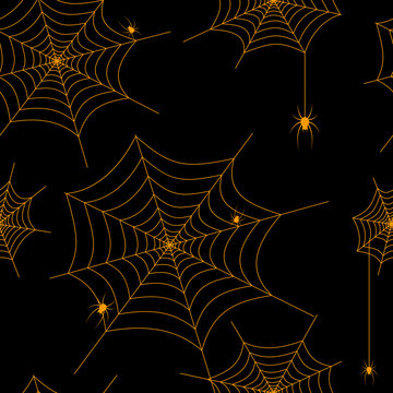 Seamless pattern spider web and spiders Drawing Vector