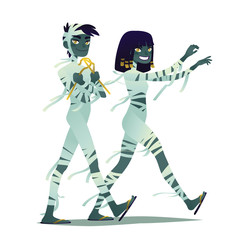 Mummy couple. Halloween characters. Vector.