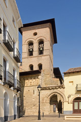 Fototapeta na wymiar Square and Romanesque church of Santiago, Carrion de los Condes, Palencia province,Spain
