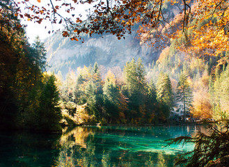 Autumn time at forest lake Blausee
