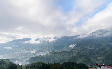 landscape view of rice terraces and beautiful mountains