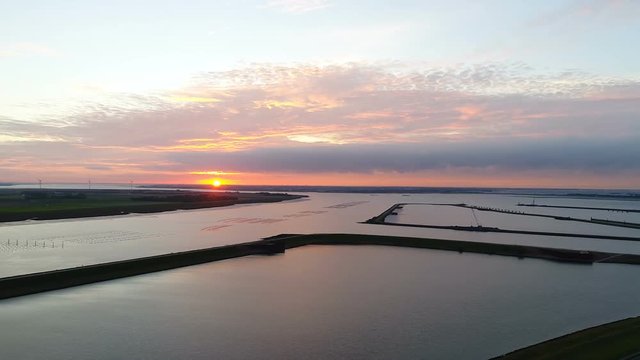 Aerial view over Eastern Scheldt - sunset
