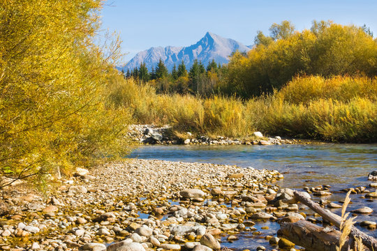 The Krivan hill and Bela river in autumn, High tatras,Slovakia