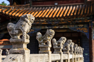 Stone balustrade with carved animal figures in a Chinese temple
