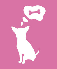 Silhouette of chihuahua with bubble on the pink background.
