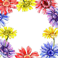 Obraz premium Wildflower gerbera flower frame in a watercolor style. Full name of the plant: gerbera. Aquarelle wild flower for background, texture, wrapper pattern, frame or border.