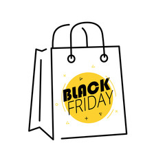 Shopping bag Icon with artwork in front. Black Friday. Modern style.