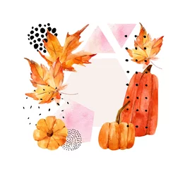 Foto op Canvas Met de hand getekend vallend blad, doodle, waterkleur, krabbeltexturen voor herfstontwerp. © Tanya Syrytsyna