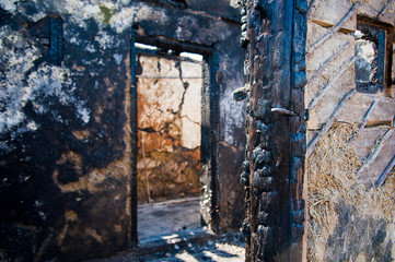 Ruins of house after fire