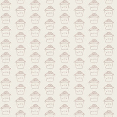 Hand drawn vector seamless pattern with asian fast food on beige background. Ornament with Wok contours.