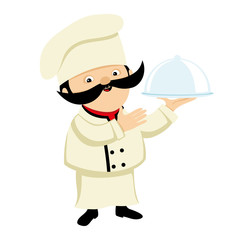 Chef with tray.