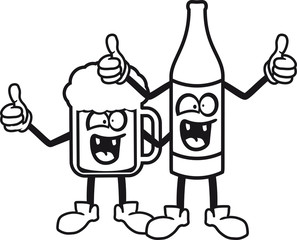 dreamteam paar freunde 2 team crew glas krug oktoberfest comic cartoon gesicht figur lachen daumen drücken hoch bier flasche alkohol saufen trinken