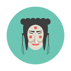 Traditional mask icon on the green background.