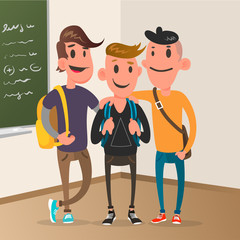 classroom with pupils, student character vector design