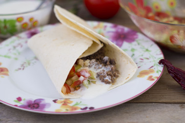 shaverma with meat and vegetables